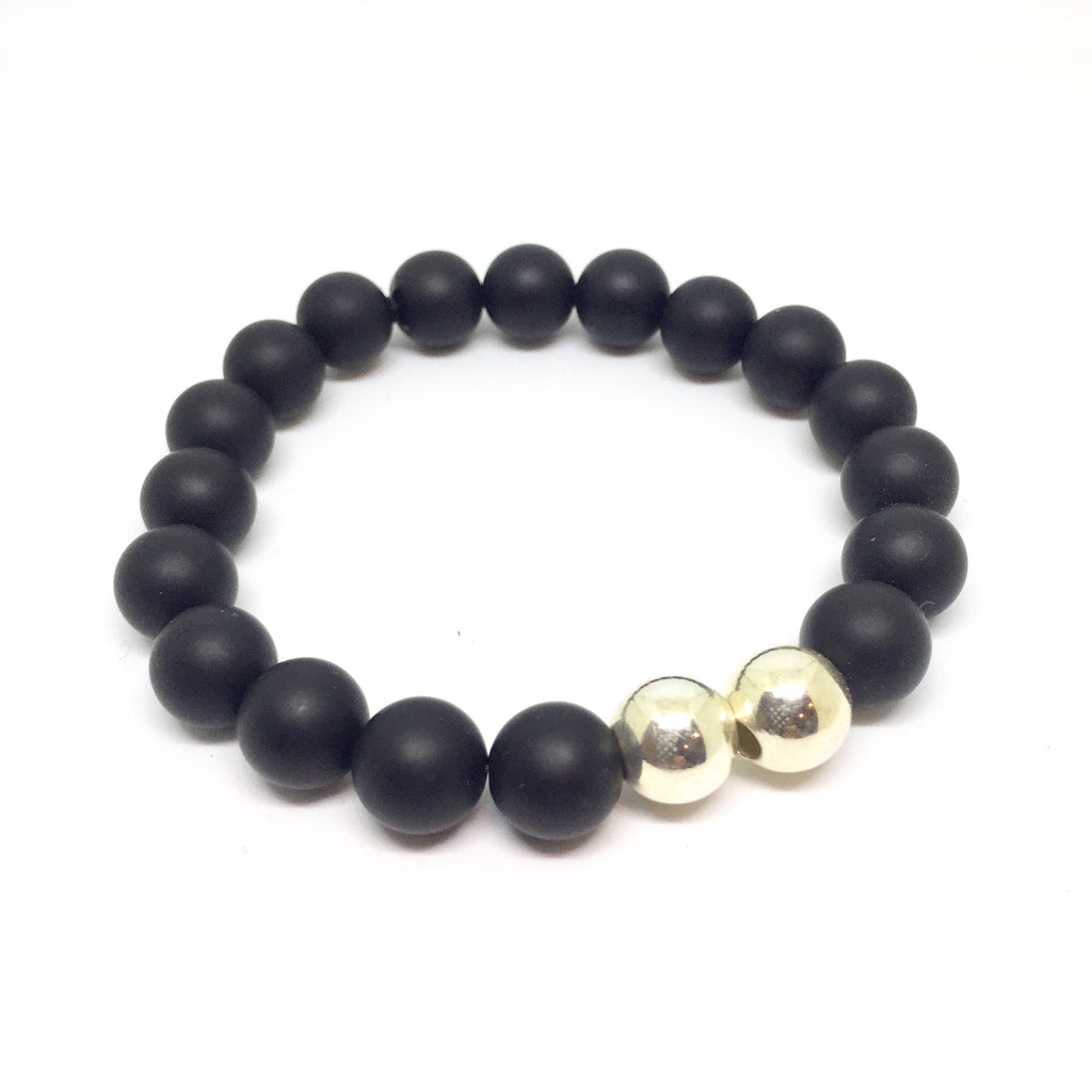 10mm Onyx, Double Sterling Men's stretch bracelet