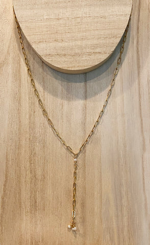Drawn Cable & Pearl Y Necklace