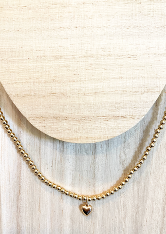 3mm Beaded Heart Necklace