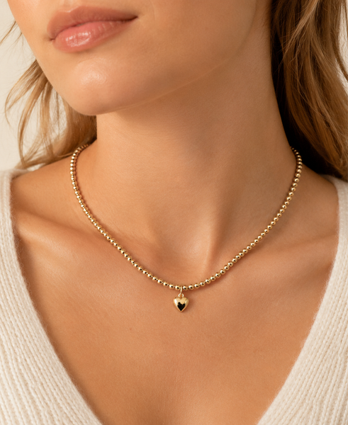 3mm Beaded Heart Necklace