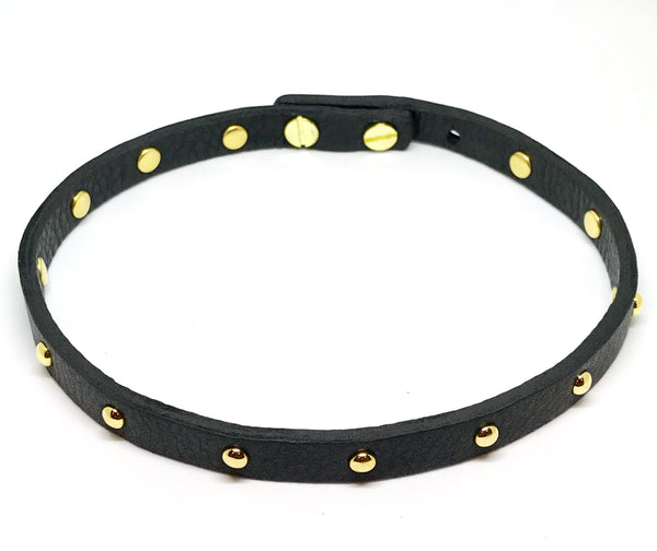 Double Leather Wrap Bracelet/Choker - Black/gold studs