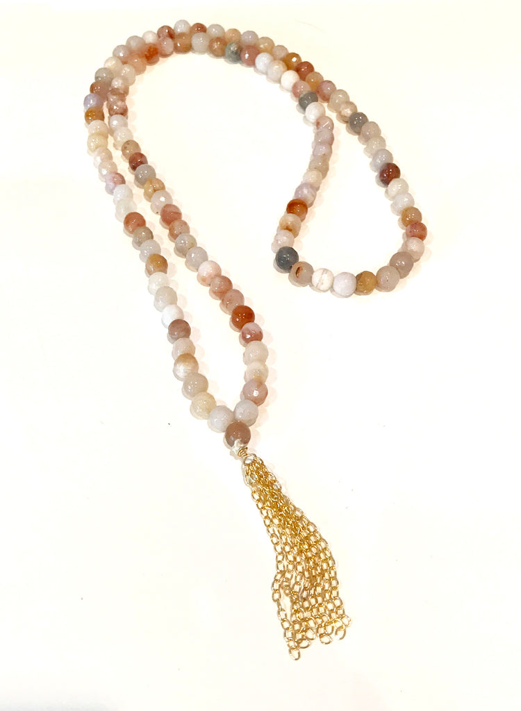 Agate Mala beads with Oxidized Tassle