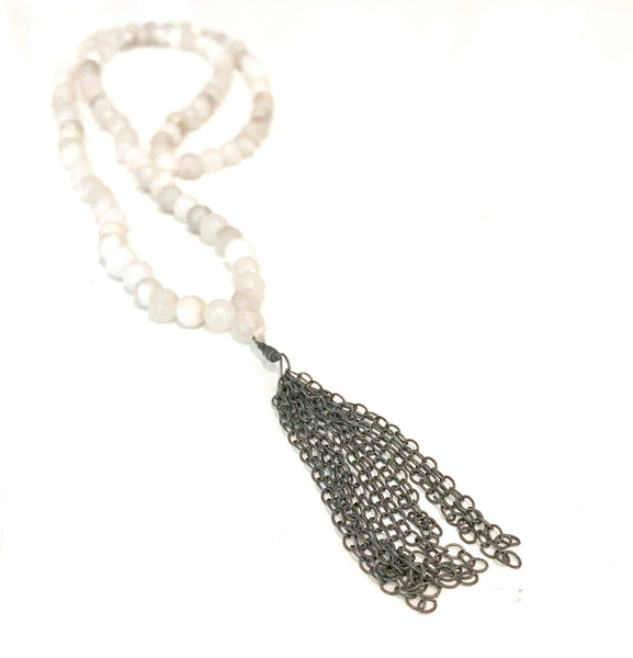 Agate Mala beads with Oxidized Tassle